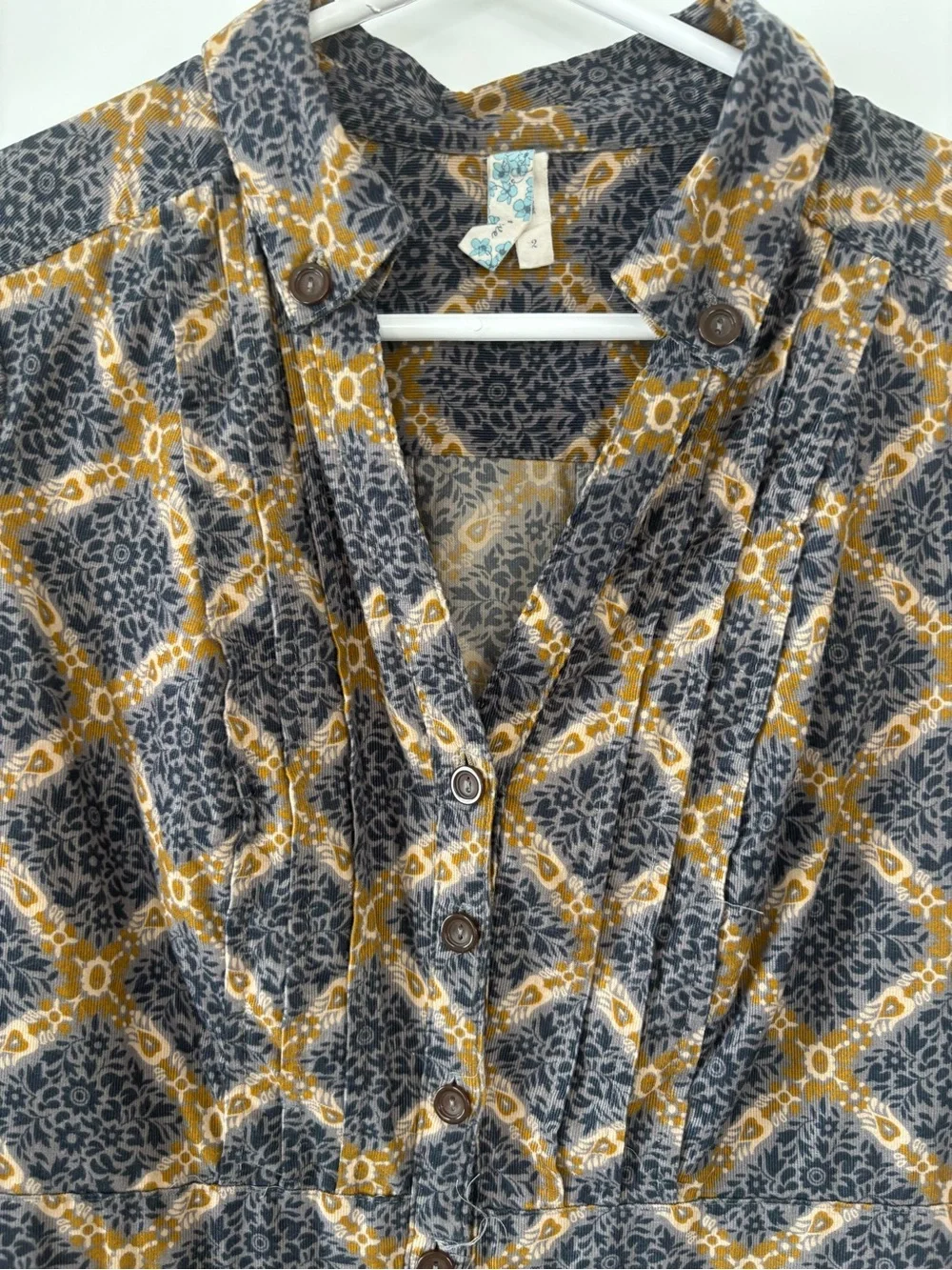 Maeve Blue and Gold Long-Sleeve Button-Front Corduroy Midi Dress - Picture 2 of 5